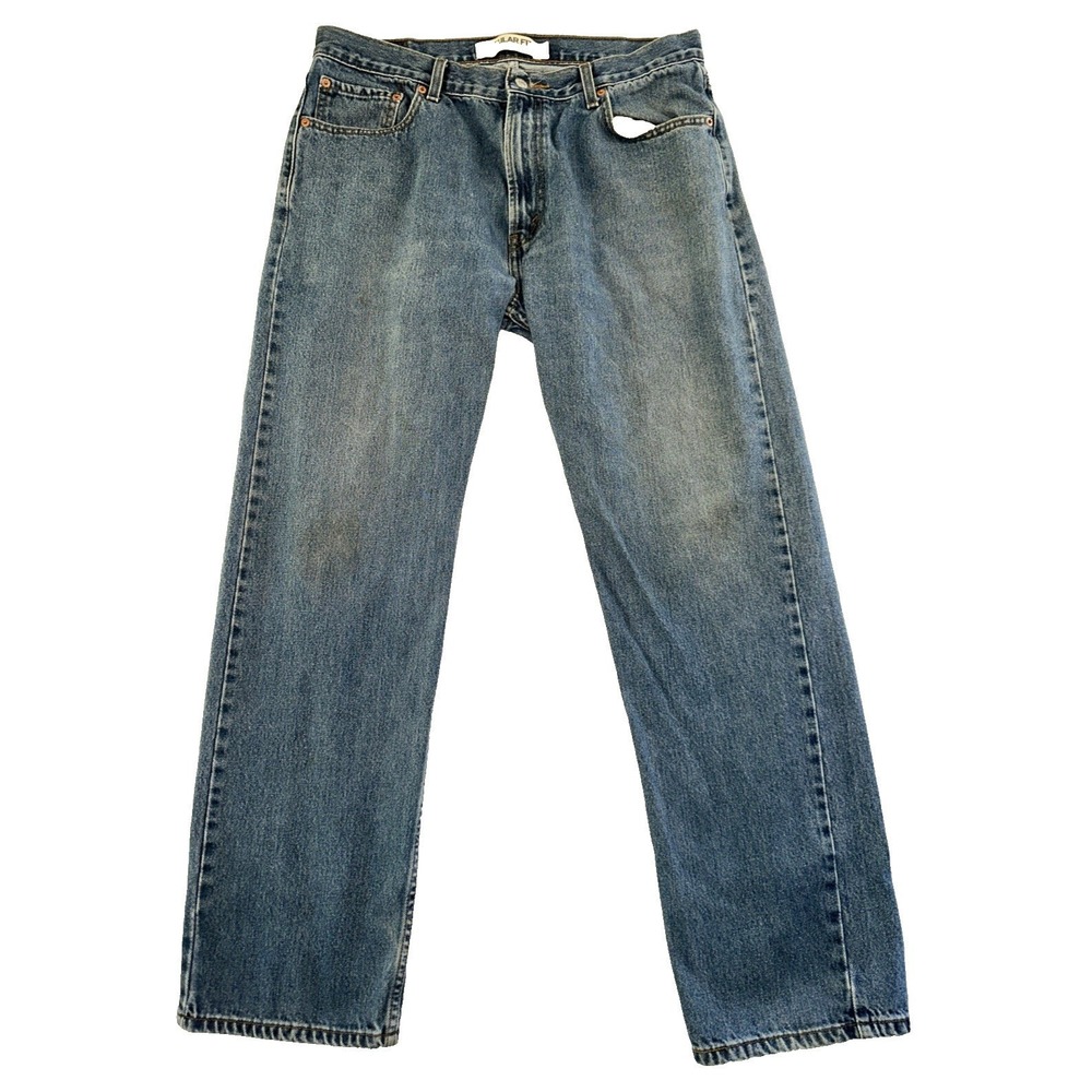 Levi's 505‎ Men's Jeans W36 L34 Blue Denim Regular Fit Straight Leg Mid Rise Zip